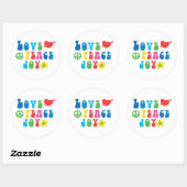 Liefde Vrede Vreugde Ronde Stickers, Glanzend Sticker (Vel)