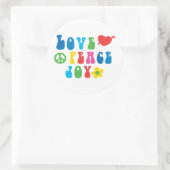 Liefde Vrede Vreugde Ronde Stickers, Glanzend Sticker (Tas)