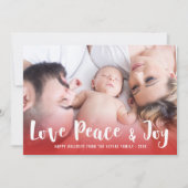 Liefde Vrede & Vreugde Rood Gelukkig Kerst Foto Feestdagenkaart (Voorkant)