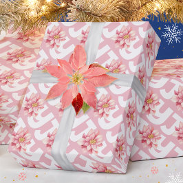 Liefde Vrede Vreugde Roze Poinsettia Kerstmis Cadeaupapier