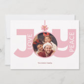 Liefde Vrede Vreugde Roze Poinsettia Kerstmis Foto Feestdagenkaart (Voorkant)