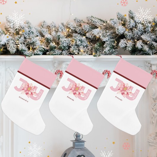 Liefde Vrede Vreugde Roze Poinsettia Kerstmis Kleine Kerstsok
