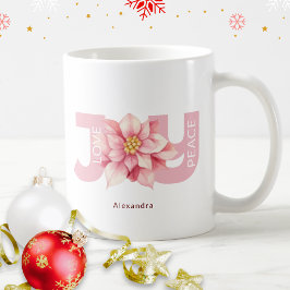 Liefde Vrede Vreugde Roze Poinsettia Kerstmis Koffiemok