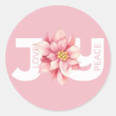 Liefde Vrede Vreugde Roze Poinsettia Kerstmis Ronde Sticker (Voorkant)