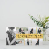 Liefde Vrede Vreugde Trendy Script Stijlvol Goud 7 Feestdagenkaart (Staand voorkant)