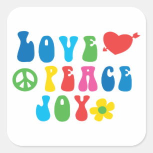 Liefde Vrede Vreugde Vierkante Stickers, Glanzend Sticker