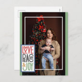 Liefde Vrede & Vreugde (voeg uw foto toe) Kerstkaa Feestdagenkaart (Voorkant / Achterkant)