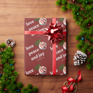 Liefde Vrede Vrolijk Kerst Familie Foto Bordeaux Cadeaupapier