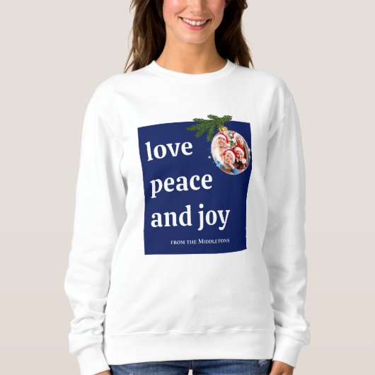 Liefde Vrede Vrolijk Kerst Foto Dames Navyblauw Trui (Voorkant)