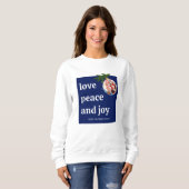 Liefde Vrede Vrolijk Kerst Foto Dames Navyblauw Trui (Voorkant volledig)