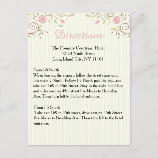 Liefde & Vredesroze Floral Wedding Direction Card Informatiekaartje (Voorkant)