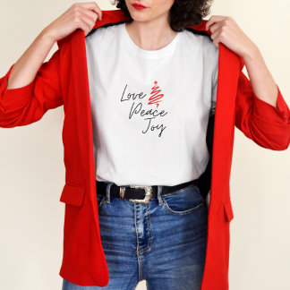 Liefde Vredesvreugde Moderne Minimale Kerstfeestda T-shirt