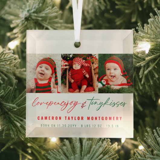 Liefde vreugde en kleine Kisses Baby's eerste Kers Glas Ornament (Insitu)