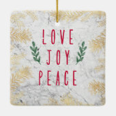 Liefde vreugde kerstbloemen op marmer keramisch ornament (Achterkant)