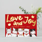 Liefde & vreugde moderne grappige moppige katten c folie feestdagenkaart (Staand Voorkant)