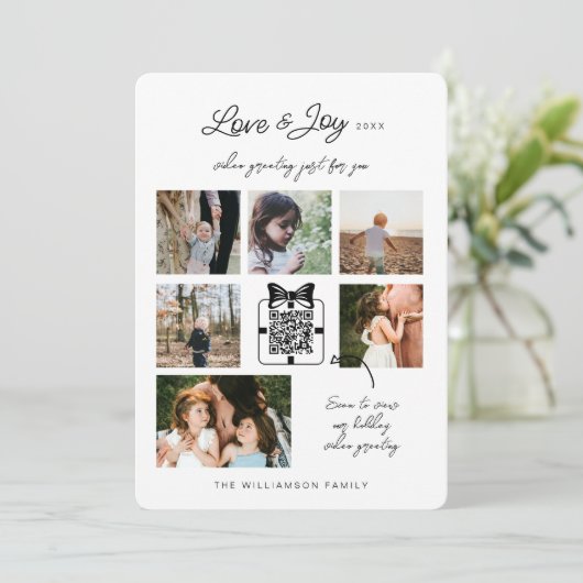 Liefde & Vreugde Moderne Minimaal QR Code Videoboo Feestdagenkaart (Staand voorkant)