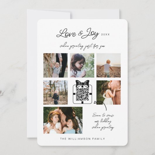 Liefde & Vreugde Moderne Minimaal QR Code Videoboo Feestdagenkaart (Voorkant)