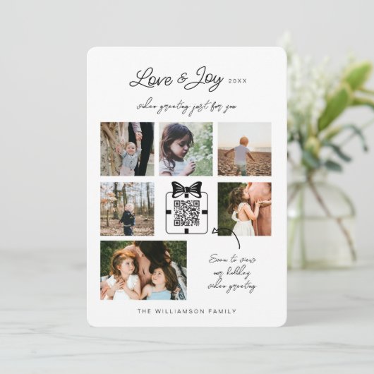 Liefde & vreugde Moderne Minimale QR-code Video Be Feestdagenkaart (Staand voorkant)