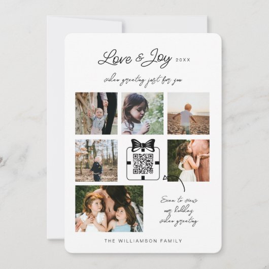 Liefde & vreugde Moderne Minimale QR-code Video Be Feestdagenkaart (Voorkant)