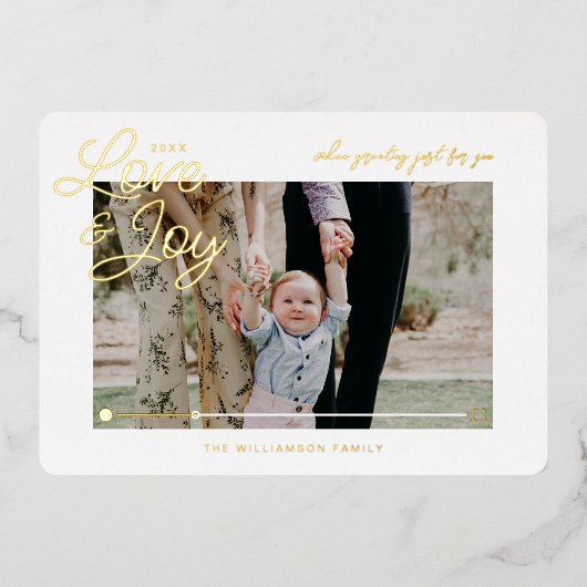 Liefde & vreugde Moderne Minimale QR-code Video Be Folie Feestdagenkaart (Voorkant)