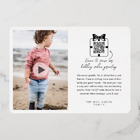 Liefde & vreugde Moderne Minimale QR-code Video Be Folie Feestdagenkaart (Achterkant)