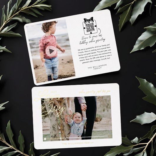 Liefde & vreugde Moderne Minimale QR-code Video Be Folie Feestdagenkaart