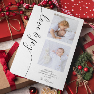 Liefde & Vreugde Twee Foto Familie Kerstmis Zwart Feestdagenkaart