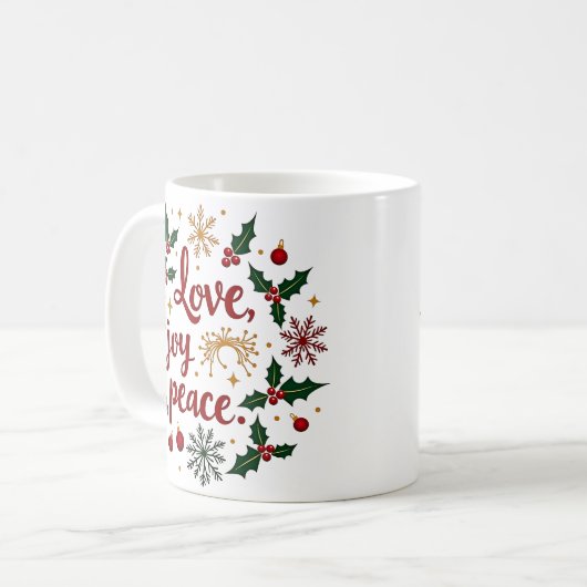 Liefde, vreugde, vrede - Christmas Spirit Koffiemok (Voorkant links)