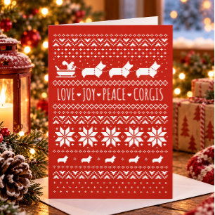 Liefde Vreugde Vrede Corgis Festive Kerst Vakantie Feestdagen Kaart