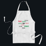 LIEFDE VREUGDE VREDE Hebreeuws Gepersonaliseerd Standaard Schort<br><div class="desc">Dit schort is een stijlvol cadeau voor iedereen die houdt van koken op elk moment van het jaar, maar vooral tijdens de feestdagen. De woorden LOVE JOY PEACE inclusief hun Hebreeuwse vertalingen zijn kleurgecodeerd in rood, geel en groen. De tekst is aanpasbaar in het hoesje dat u iets wilt wijzigen....</div>