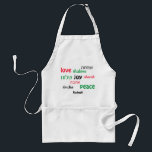 LIEFDE VREUGDE VREDE Hebreeuws Gepersonaliseerd Standaard Schort<br><div class="desc">Dit schort is een stijlvol cadeau voor iedereen die houdt van koken op elk moment van het jaar, maar vooral tijdens de feestdagen. De woorden LOVE JOY PEACE inclusief hun Hebreeuwse vertalingen zijn kleurgecodeerd in rood, geel en groen. De tekst is aanpasbaar in het hoesje dat u iets wilt wijzigen....</div>