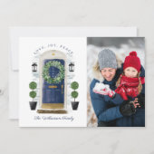 Liefde, vreugde, Vrede Navy Waterverf Front Door F Feestdagenkaart (Voorkant)