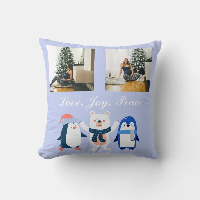 Liefde vreugde vrede poolspinguïns 2 beer foto kussen (Voorkant)