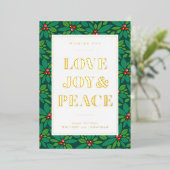 LIEFDE VREUGDE & VREDE | Voeg uw foto toe Folie Feestdagenkaart (Staand Voorkant)