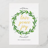 Liefde vreugde. Waterverf kerstflorale goud Folie Feestdagenkaart (Voorkant)