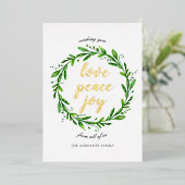 Liefde vreugde. Waterverf kerstflorale goud Folie Feestdagenkaart (Staand Voorkant)