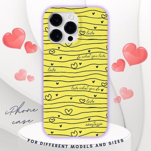 Liefde wat je doet met hart en strepen geel Case-Mate iPhone case