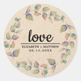 Liefde. Waterverf Branches Wedding Kraft Paper Ronde Sticker