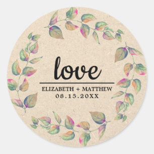 Liefde. Waterverf Branches Wedding Kraft Paper Ronde Sticker