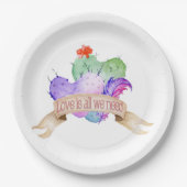 Liefde Waterverf Cactussen Papieren Bordje (Voorkant)