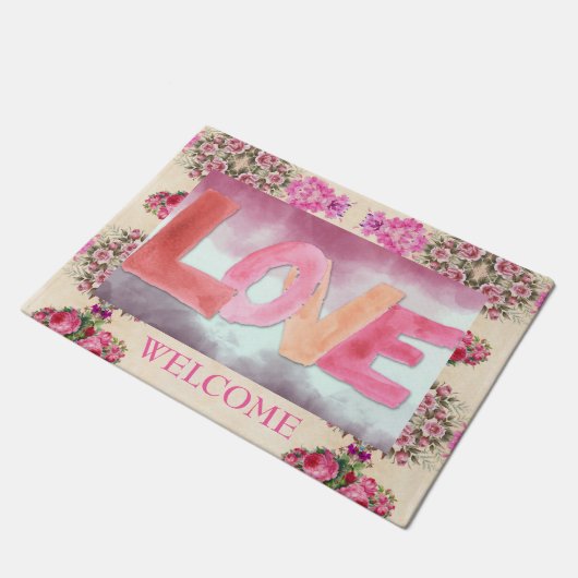 Liefde:Waterverf Doormat Deurmat (Schuin)