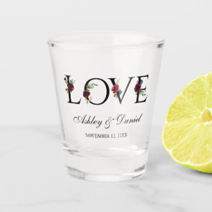 Liefde Waterverf Floral Burgundy Blue Wedding Shot Glas