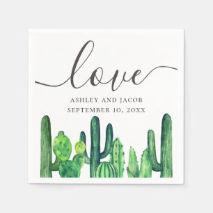 Liefde. Waterverf groene cactus. Botanische bruilo Servet