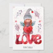 Liefde Waterverf Lady Gnome Met Hart Valentijn Feestdagenkaart (Voorkant)