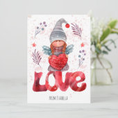 Liefde Waterverf Lady Gnome Met Hart Valentijn Feestdagenkaart (Staand voorkant)