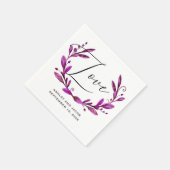 Liefde. Waterverf paarse florale script bruiloft Servet (Hoek)