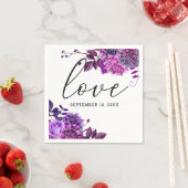 Liefde. Waterverf paarse florale script bruiloft Servet (Insitu)