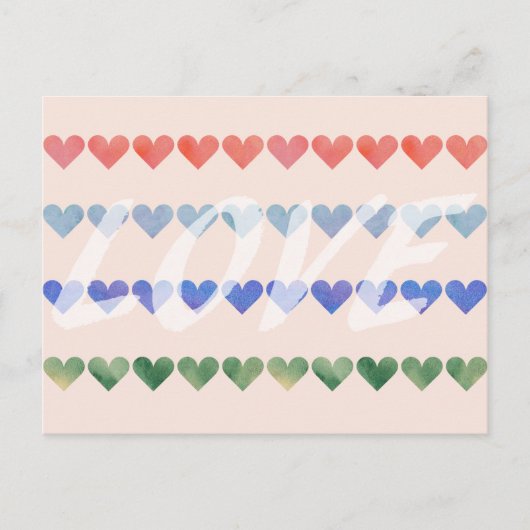 Liefde Waterverf Retro Hearts zeggen Hallo Briefka Briefkaart (Voorkant)