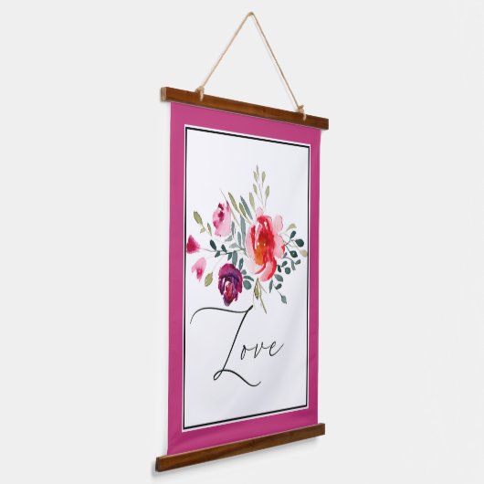 Liefde waterverf rode florale hangend wandkleed (Gebogen)