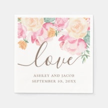 Liefde. Waterverf roze en perzikflorale bruiloft